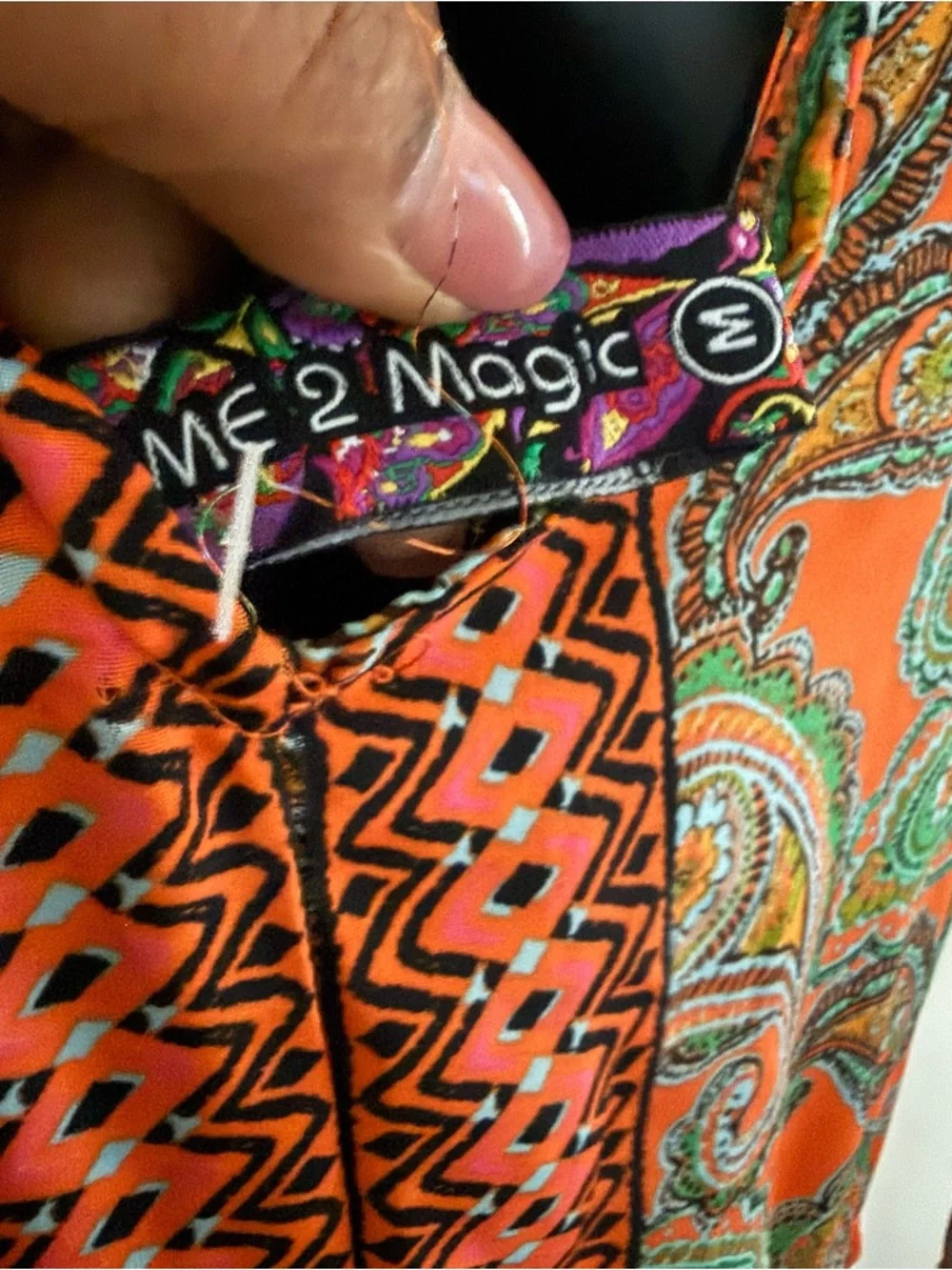 Paisley Print Orange & Green Maxi Dress with Center Panel - Picture 10 of 16